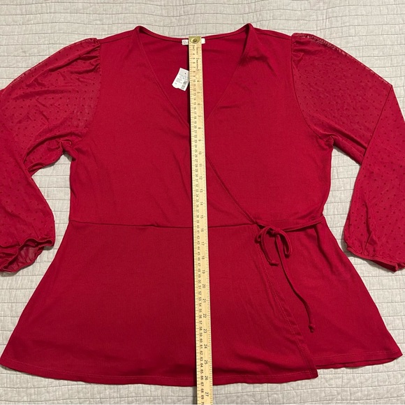Maurices Red Mesh Dot Wrap Blouse Size 1X - Picture 4 of 7